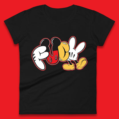 Disney Mickey Mouse Fuck Sarcastic Rude Offensive Humor Funny Cartoon Joke Womens Tee Top