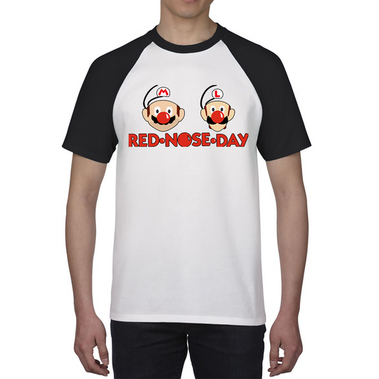 Super Mario Bros Red Nose Day Baseball T Shirt. 50% Goes To Charity