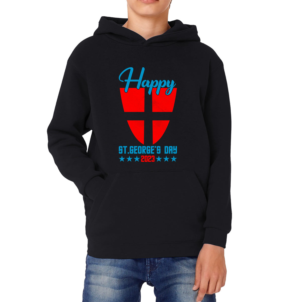 Happy St George's Day 2023 Saint George Cross Shield England Flag Religious Warriors St George Day Kids Hoodie