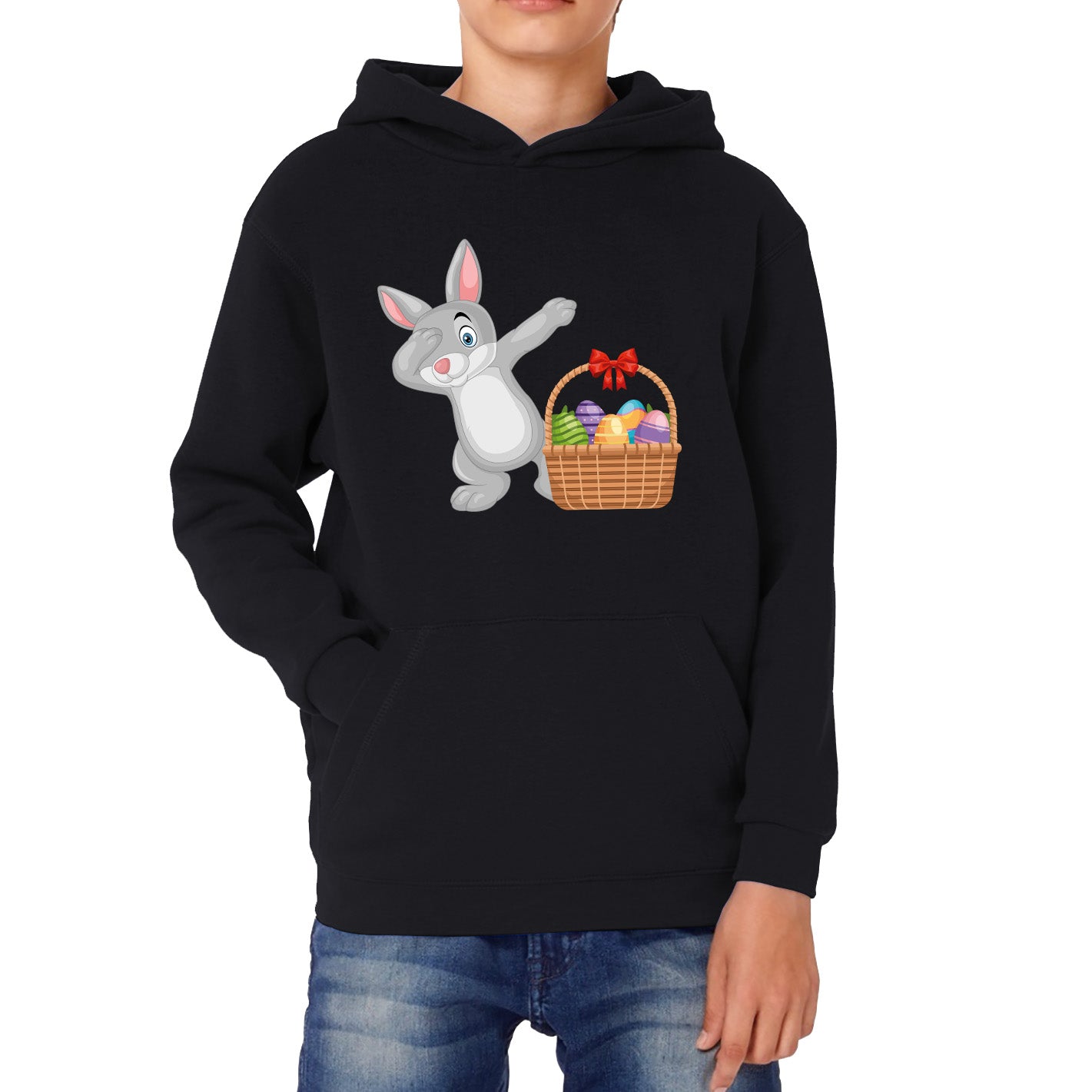 Dabbing Bunny With Eggs Basket Happy Easter Day Cute Rabbit Bunny Easter Day Kids Hoodie