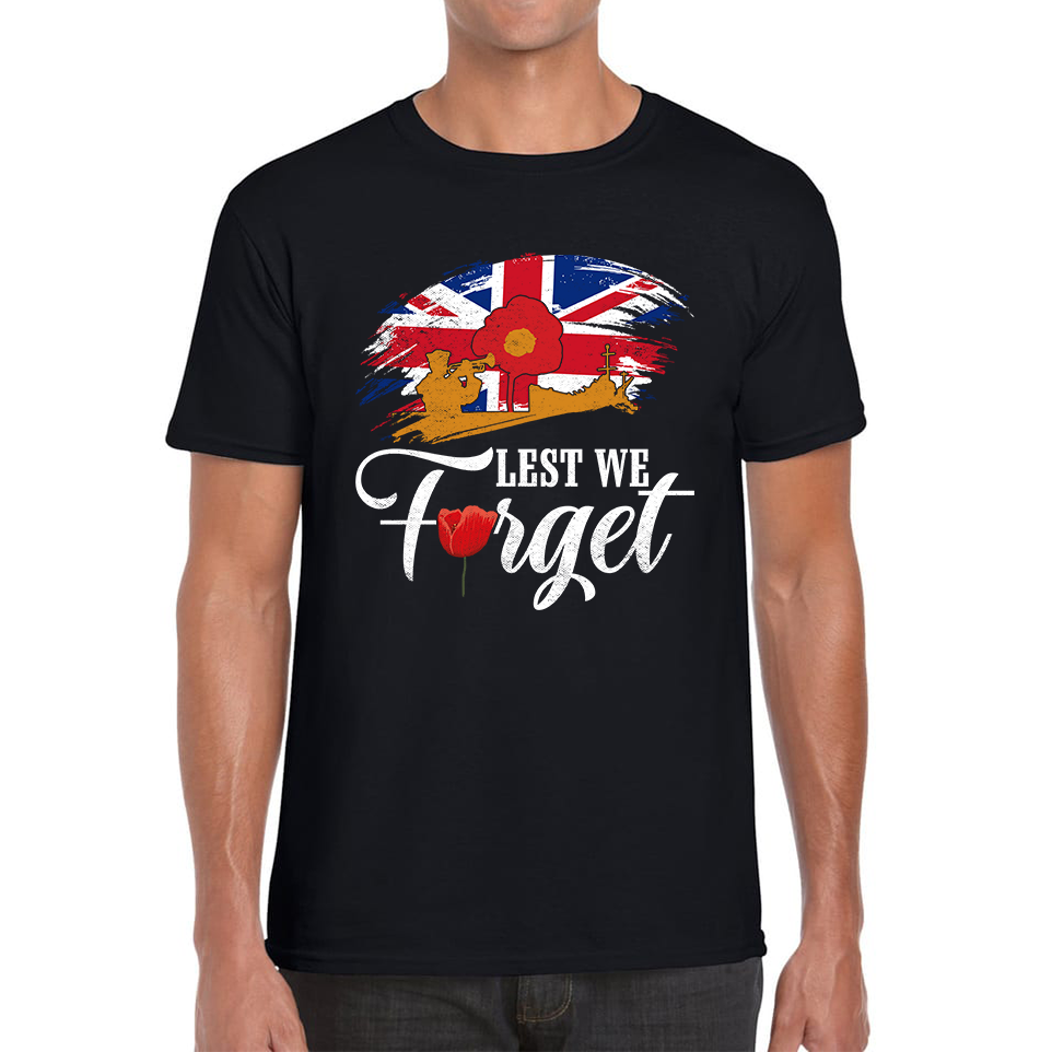 Poppy Flowers Lest We Forget Anzac Day British Veterans T Shirt