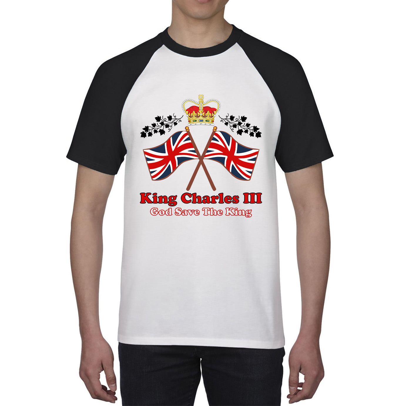 King Charles III Coronation God Save The King United Kingdom Flag Royal Crown CR III His Majesty Baseball T Shirt