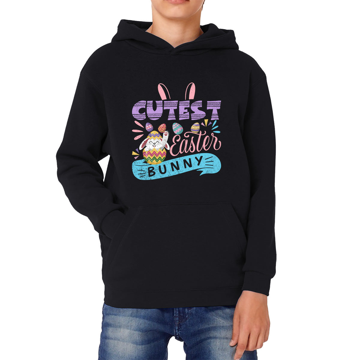 Cutest Easter Bunny Happy Easter Day Colorful Easter Eggs Easter Bunny Rabbit Easter Egg Hunt Kids Hoodie