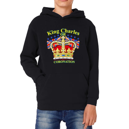 King Charles III 2023 Coronation  Royal Crown UK Ruling Monarch CR III Great Britain Pride Kids Hoodie