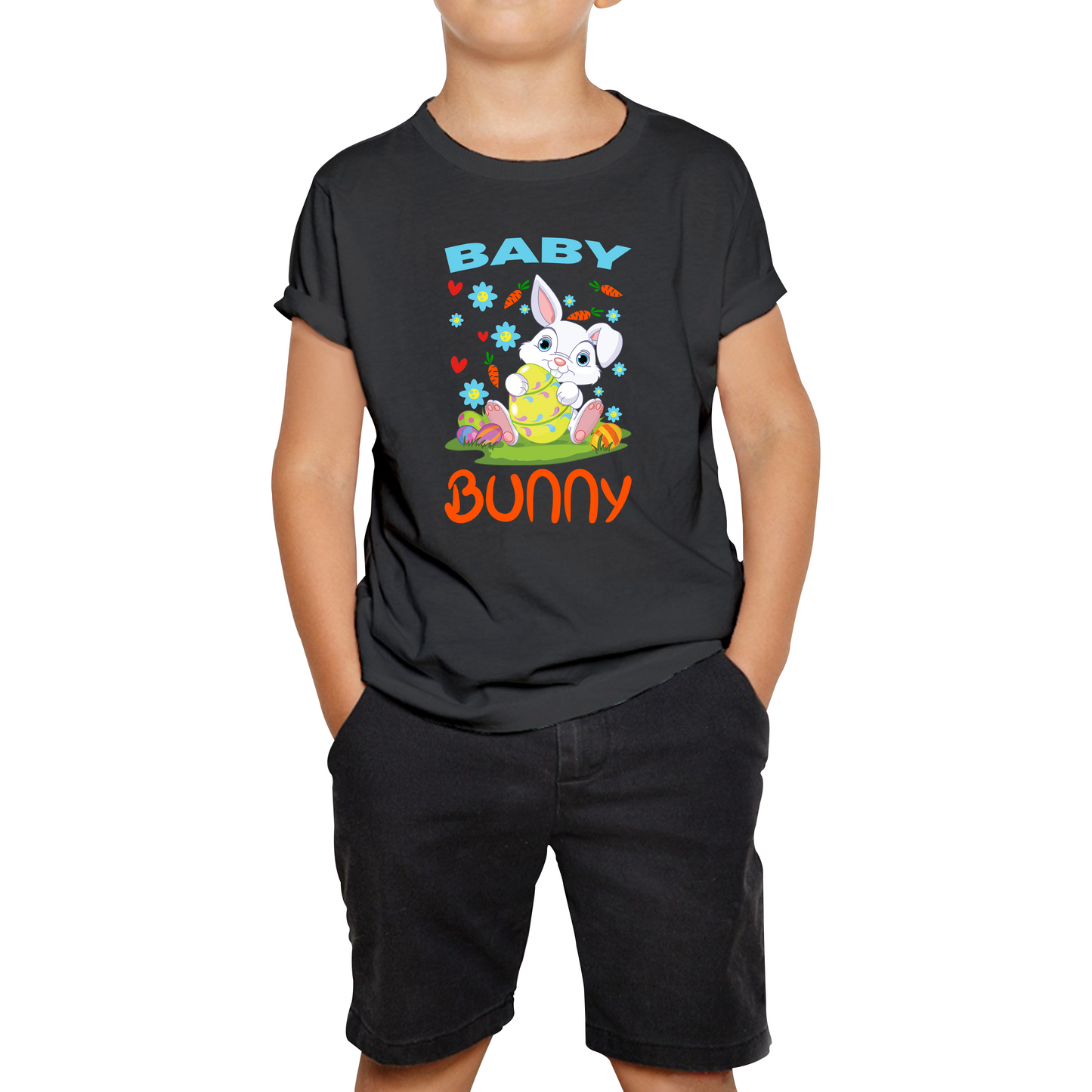 Baby Bunny Cute Little Bunny With Egg Happy Easter Day Kids Tee