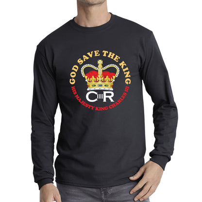 God Save The King CR III King Charles III Coronation 2023 His Majesty British Royal Crown Union Jack Long Sleeve T Shirt