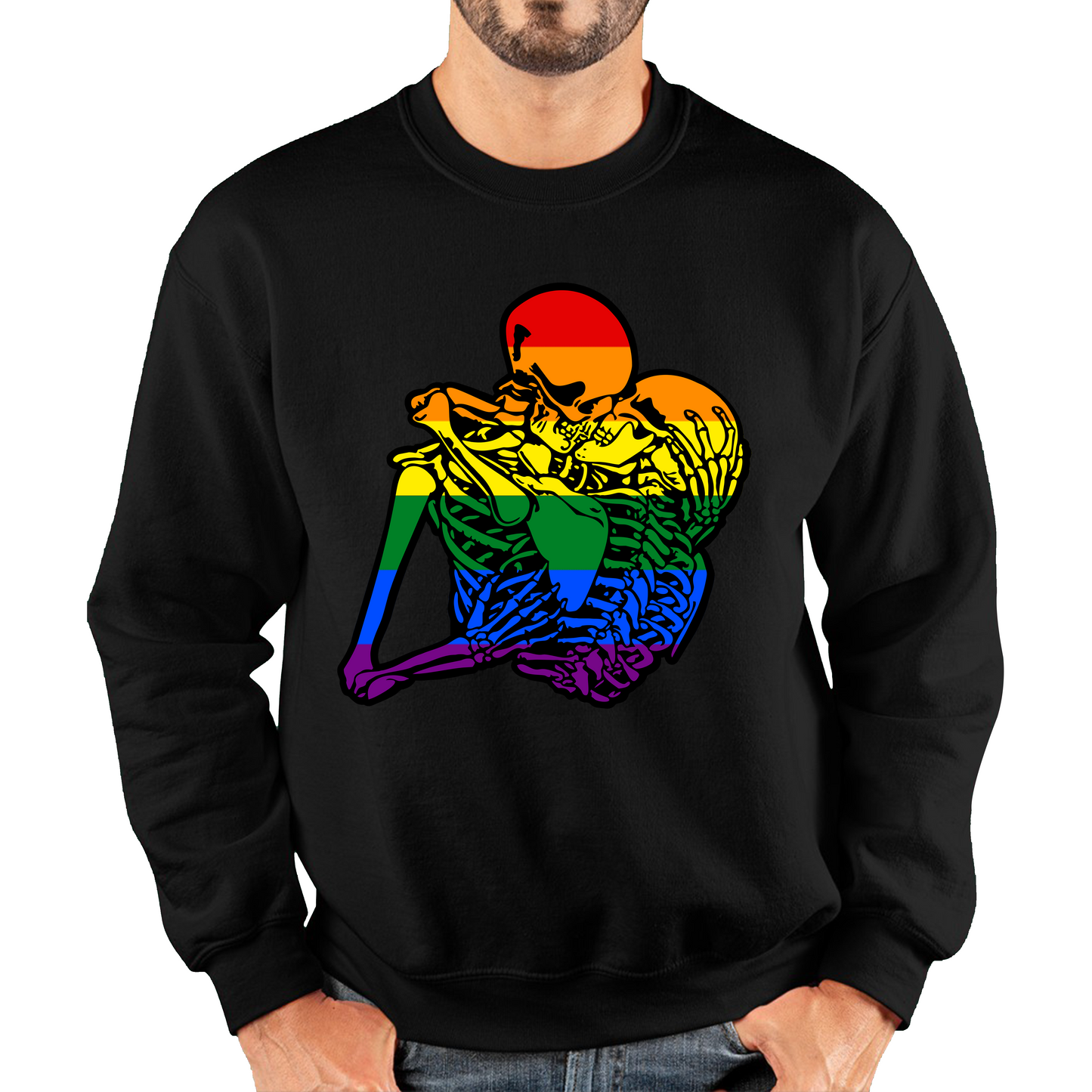 Kissing Skeletons Gay Pride LGBT Gay Skull Halloween LGBTQ+ Rainbow Pride Month Unisex Sweatshirt