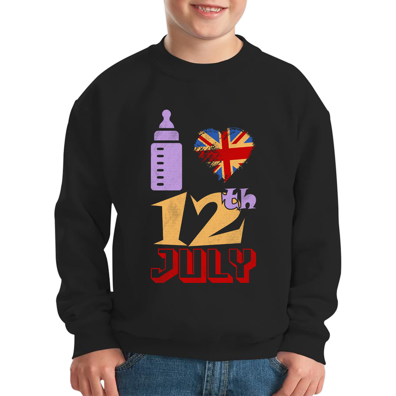 I Love 12th July Funny UK United Kingdom Vintage Flag Great Britain Proud British Long Live Uk Forever Kids Jumper