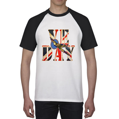 VE Day Victory In Europe Day Remembrance Day British Flag Veterans UK Victory Day 78th Anniversary World War II British Fighter Airplane Baseball T Shirt