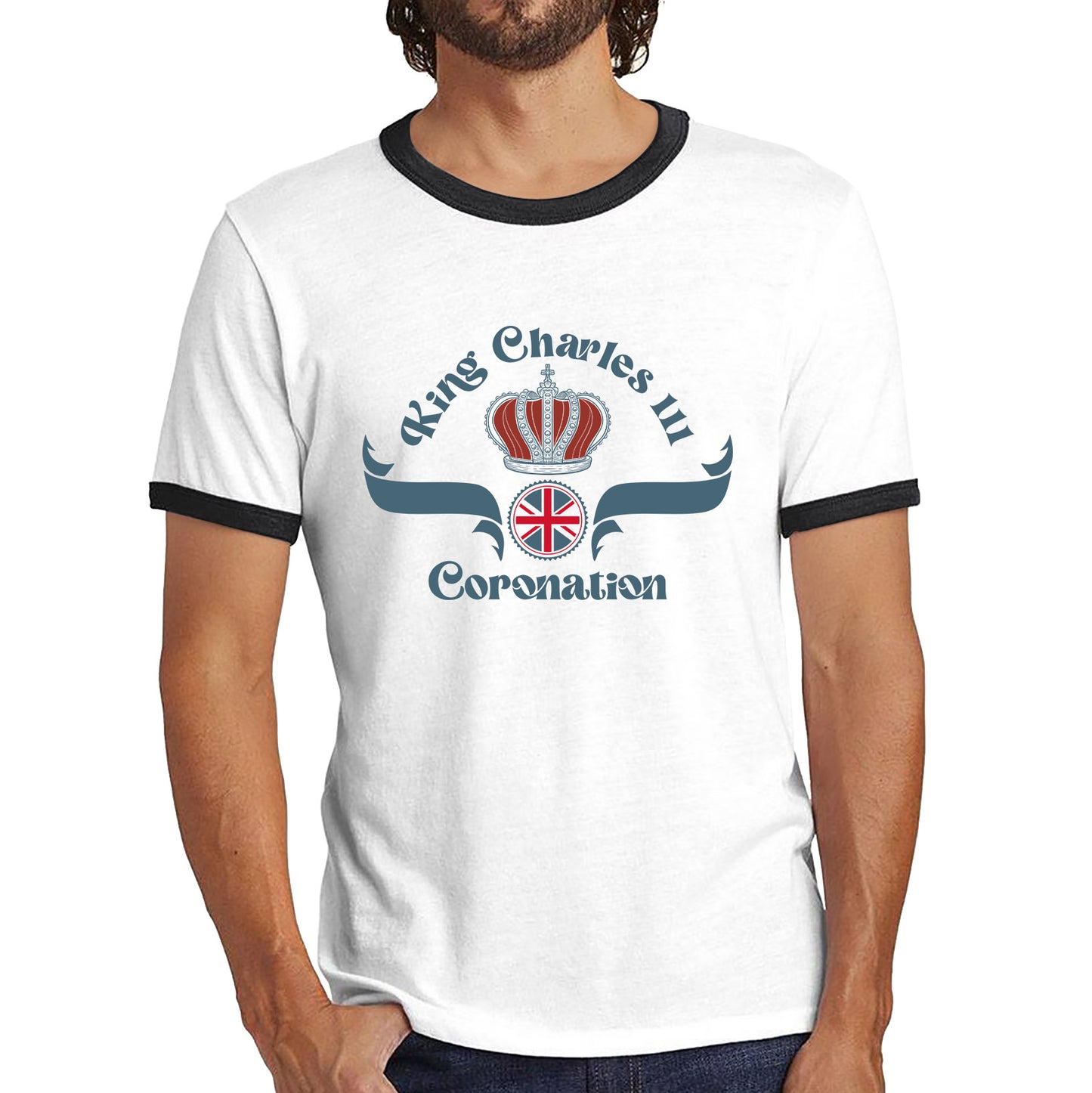 King Charles III Coronation Royal Crown CR III His Majesty Union Jack God Save The King Uk Flag Ringer T Shirt