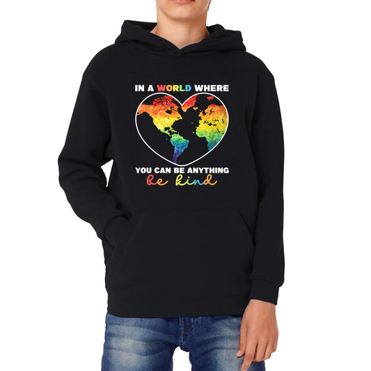 In A World Where You Can Be Anything Be Kind Autism Awareness Be Kind Colorful Rainbow Kindness Acceptance Autism Support Kids Hoodie