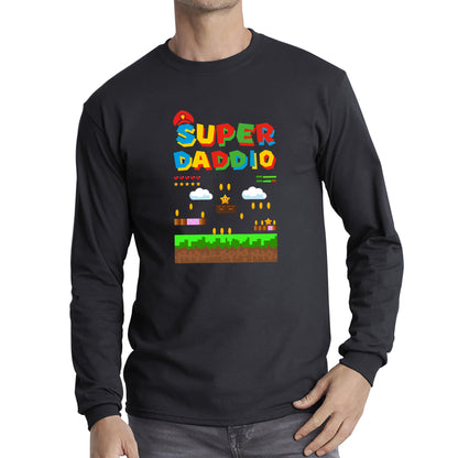 Super Daddio Daddy Super Mario Spoof Gamer Dad Mario Bros Super Dad Father's Day Game Series Long Sleeve T Shirt