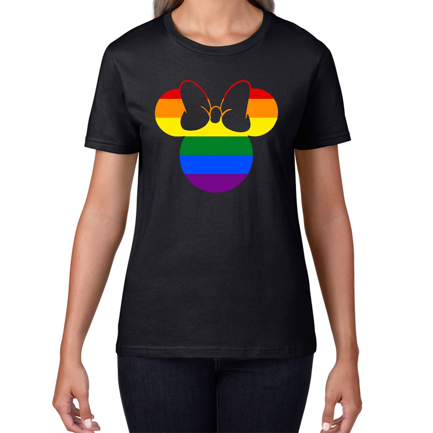 Disney Minnie Mouse Pride Disneyland LGBT Pride Month LGBTQ+ Rainbow Colours Disney World Womens Tee Top