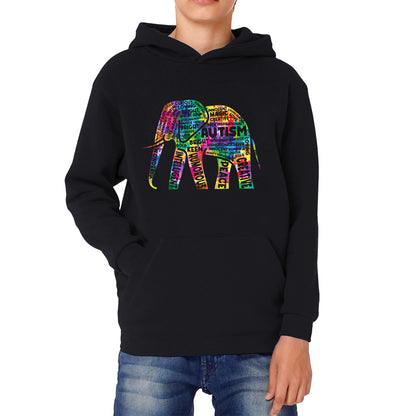 Autism Awareness Elephant word cloud Autism Elephant Autism Support Acceptance Kids Hoodie