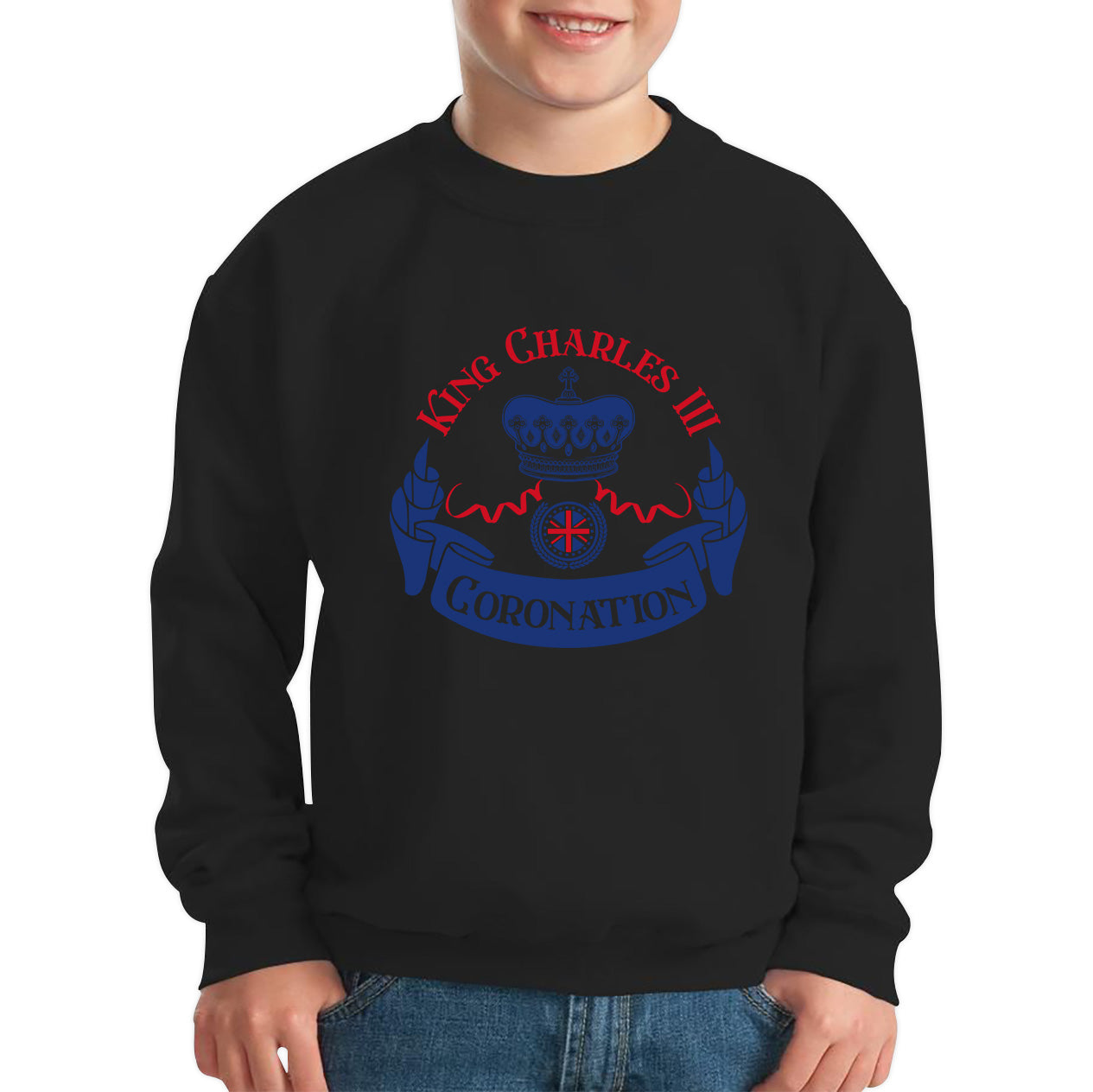 King Charles III Coronation Royal Crown CR III God Save The King Union Jack His Majesty Kids Jumper