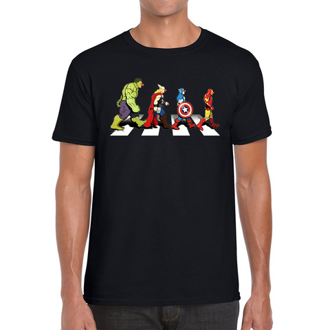 Hulk Thor Captain America Iron Man Marvel Avengers Abbey Road Red Nose Day T Shirt