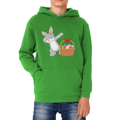 Dabbing Bunny With Eggs Basket Happy Easter Day Cute Rabbit Bunny Easter Day Kids Hoodie