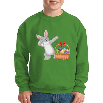 Dabbing Bunny With Eggs Basket Happy Easter Day Cute Rabbit Bunny Easter Day Kids Jumper