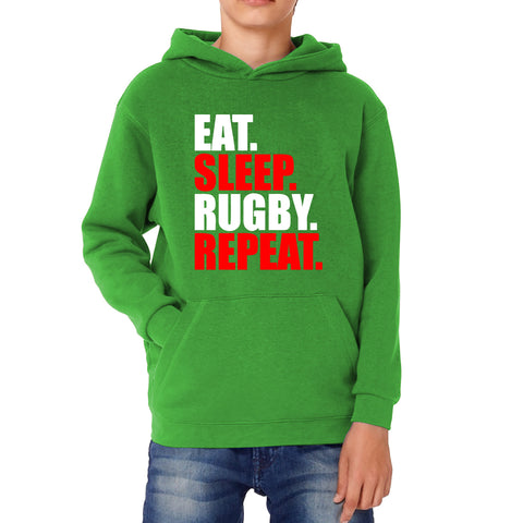 Eat Sleep Rugby Repeat Rugby Cup European Support World Six Nations Championship Kids Hoodie