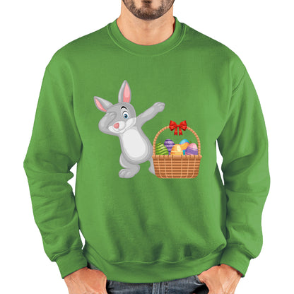 Dabbing Bunny With Eggs Basket Happy Easter Day Cute Rabbit Bunny Easter Day Unisex Sweatshirt