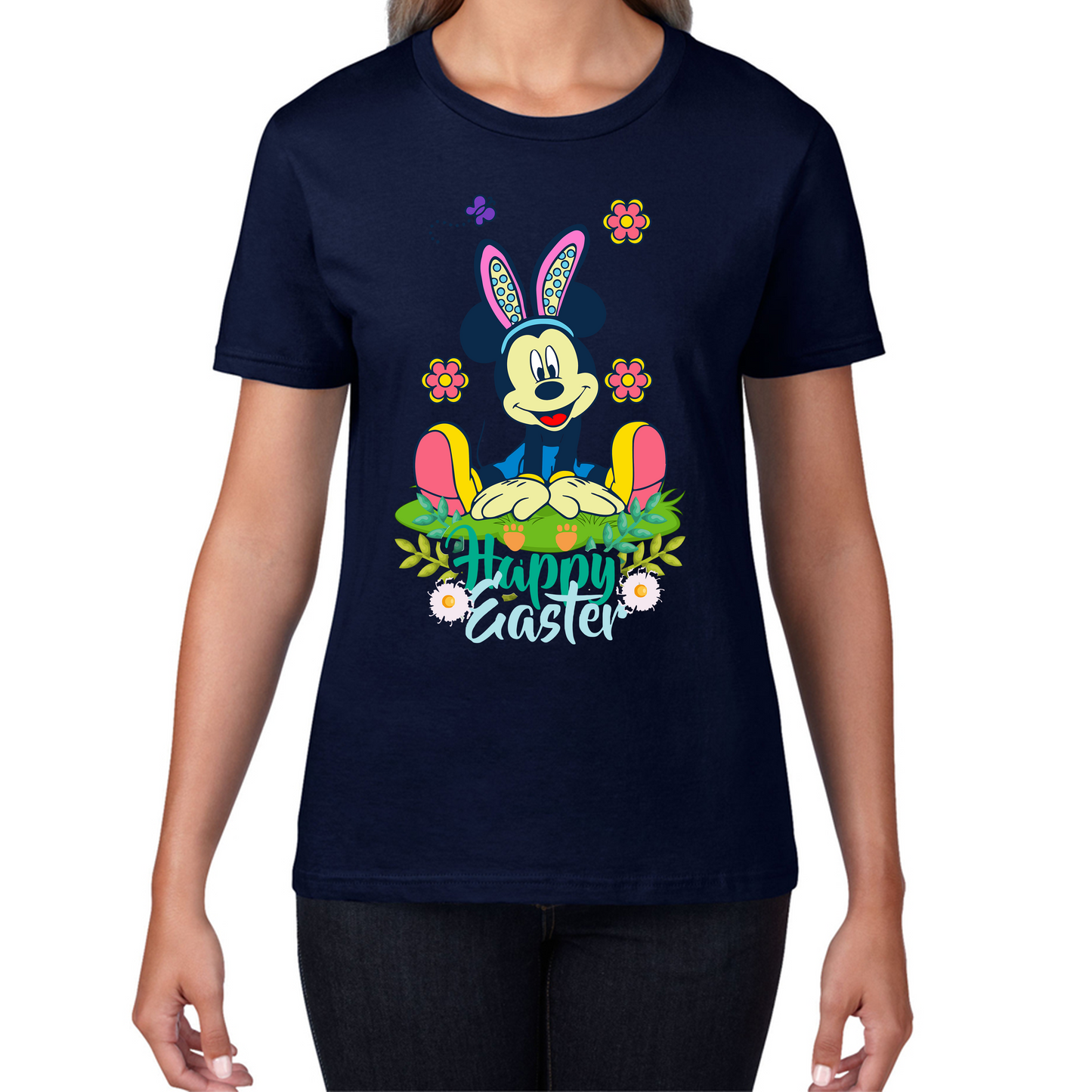 Happy Easter Mickey Mouse Bunny Easter Bunny Happy Easter Day Disney Land  Womens Tee Top