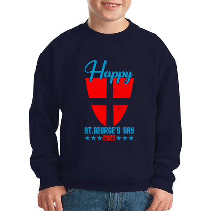 Happy St George's Day 2023 Saint George Cross Shield England Flag Religious Warriors St George Day Kids Jumper