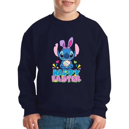 Happy Easter Stitch Bunny Holding Easter Eggs Cute Cartoon Lilo & Stitch Easter Bunny Spoof Egg Hunt Kids Jumper