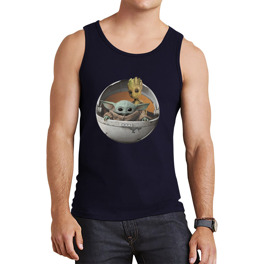 Grogu Baby Yoda And Baby Groot The Mandalorian Disney Star Wars Child In Hover Pod Pram Disney Star Wars Day 46th Anniversary Tank Top