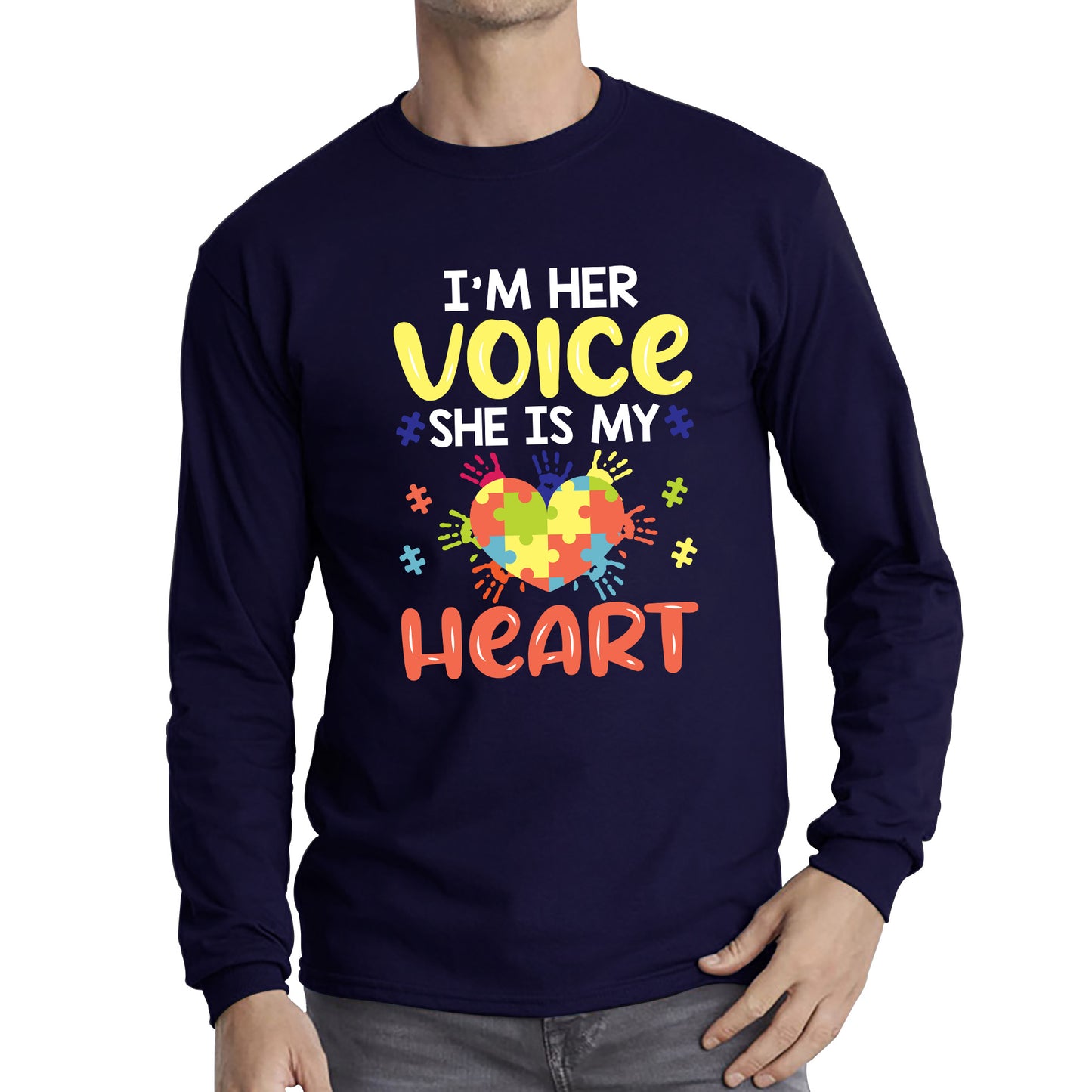 I'm Her Voice She Is My Heart Autism Awareness Month Autism Mama Puzzle Pieces Acceptance Day Long Sleeve T Shirt