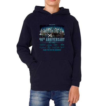 Disney Star Wars Day 46th Anniversary 1977-2023 The Mandalorian Characters Signatures Thank You For The Memories Kids Hoodie