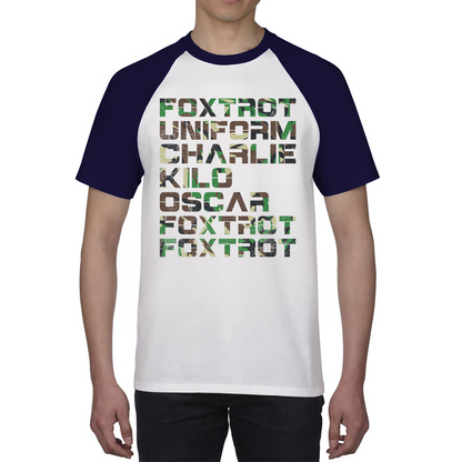 Foxtrot Uniform Charlie Kilo Oscar Foxtrot Camo Fitness Phonetic Alphabet Military Baseball T Shirt