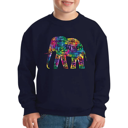 Autism Awareness Elephant word cloud Autism Elephant Autism Support Acceptance Kids Jumper