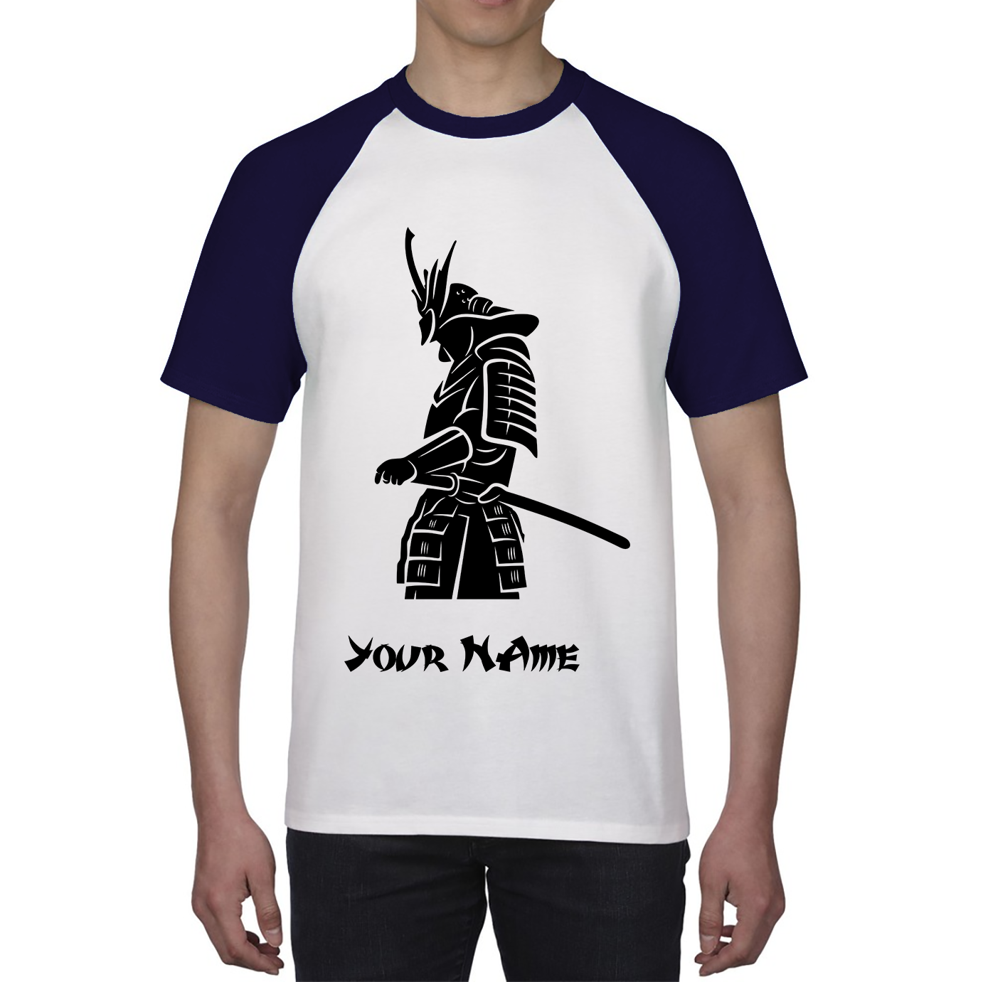 Personalised Samurai Your Name Japanese Retro Samurai Warrior Judo Karate MMA Swords Baseball T Shirt