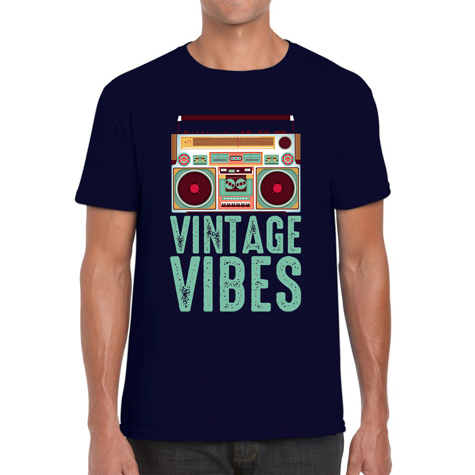 Boombox Vintage Vibes Old School Music Retro Cassette Tape Player Mens Tee Top