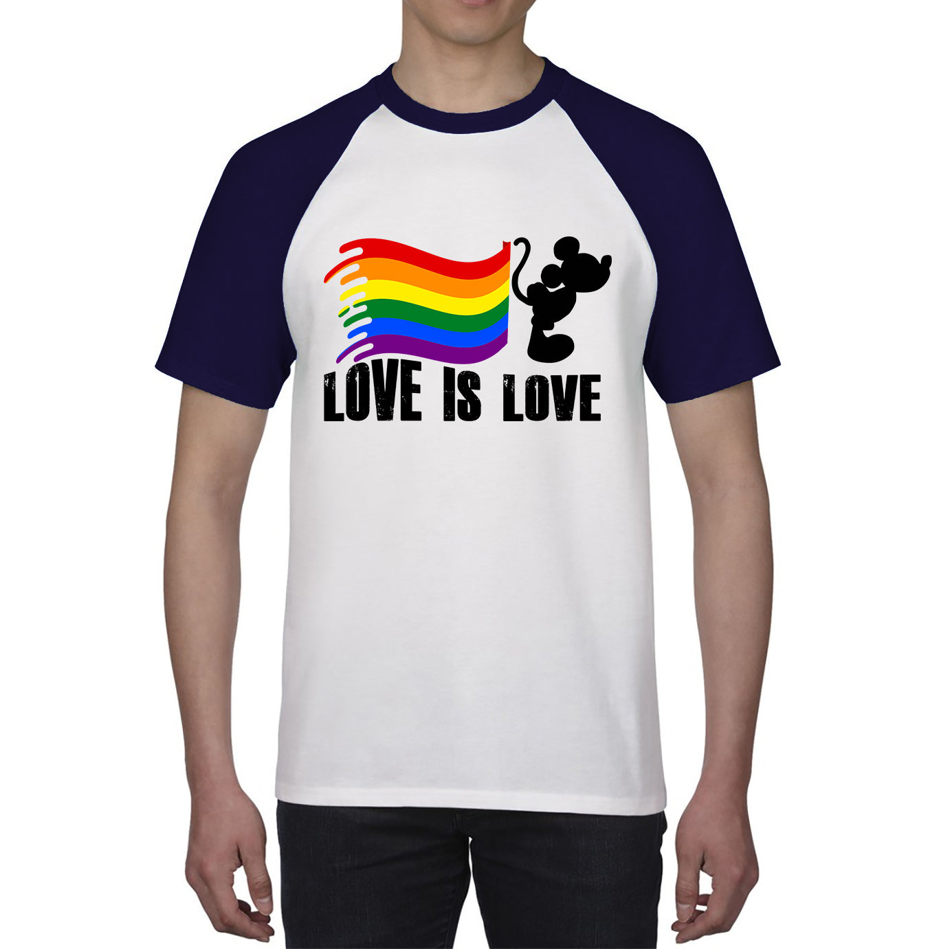 Love Is Love Disney Mickey Mouse Pride Flag Disneyland LGBT Flag Cartoon Pride Baseball T Shirt