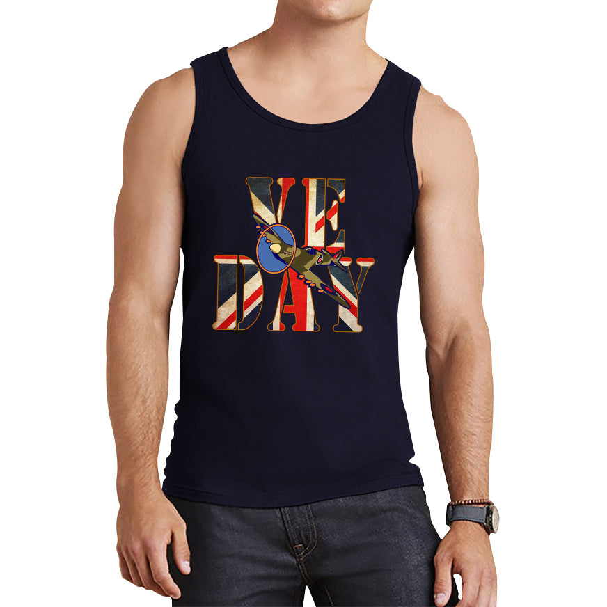 VE Day Victory In Europe Day Remembrance Day British Flag Veterans UK Victory Day 78th Anniversary World War II British Fighter Airplane Tank Top