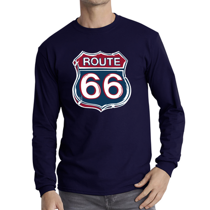 Route 66 Baseball Highway 66 US Biking Riding Highway Main Street of America Long Sleeve T Shirt