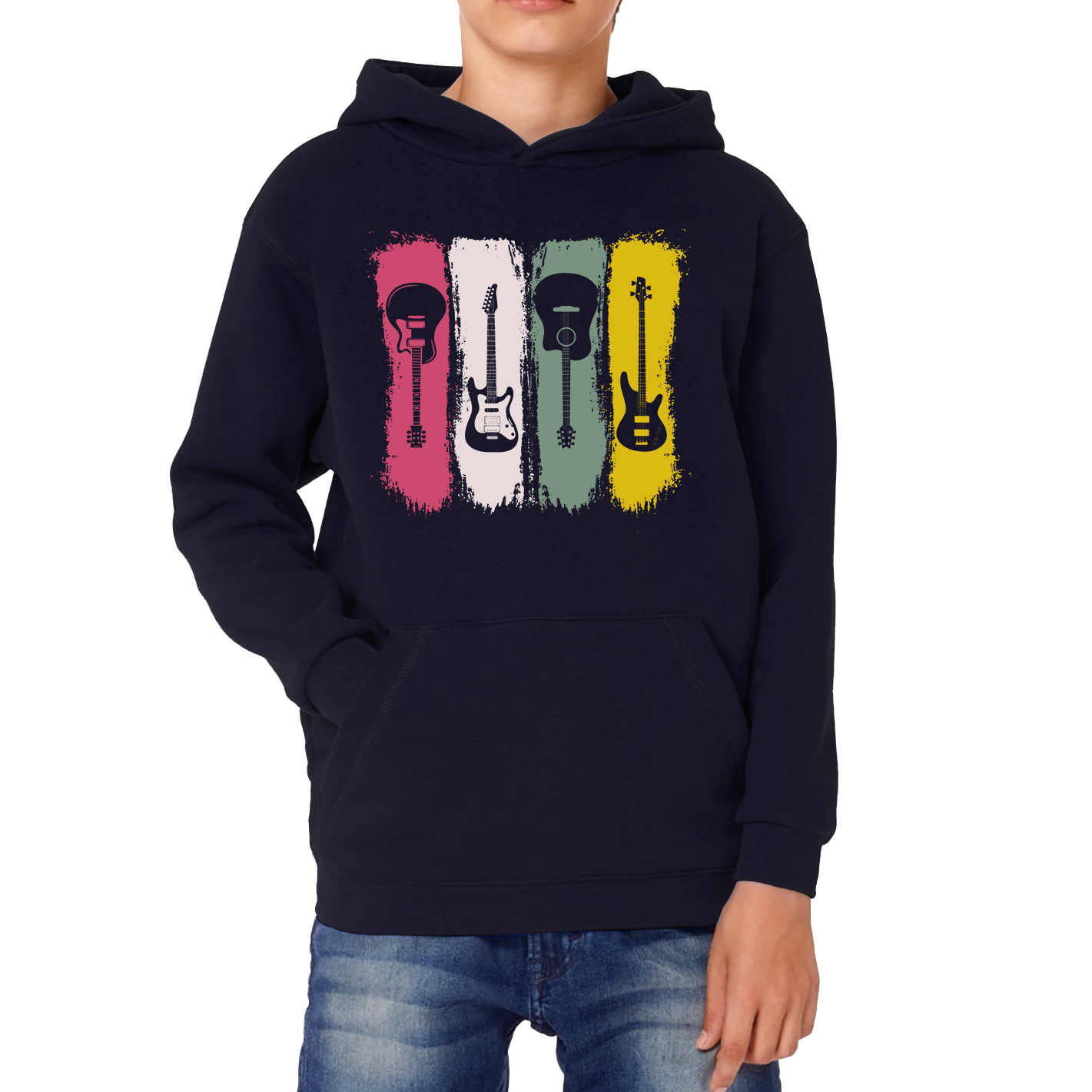 Vintage Guitars Musician Music Guitar Lover Classical Acoustic-Electric Guitarist Kids Hoodie