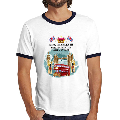 King Charles III Coronation Day 6th May 2023 Great Britain Big Ben Telephone Booth And Red Bus In London England Ringer T Shirt