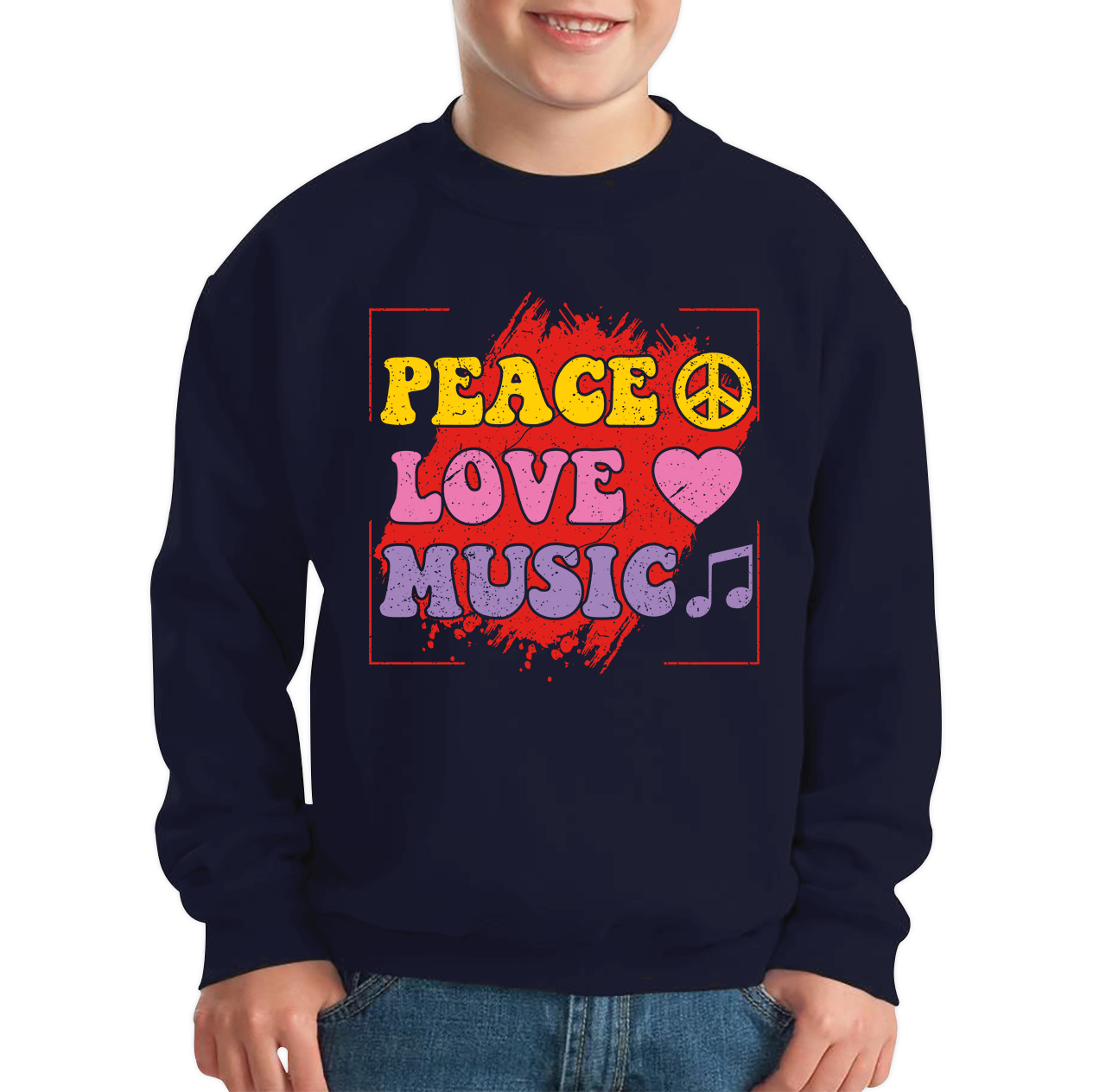 Peace Love Music Funny Music Lover Inspirational Motivational Music Festival Musician Kids Jumper