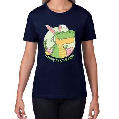 Happy Eastrawr Easter Bunny Dinosaur T-Rex RAWR Easter Egg Rabbit Funny Easter Day Womens Tee Top