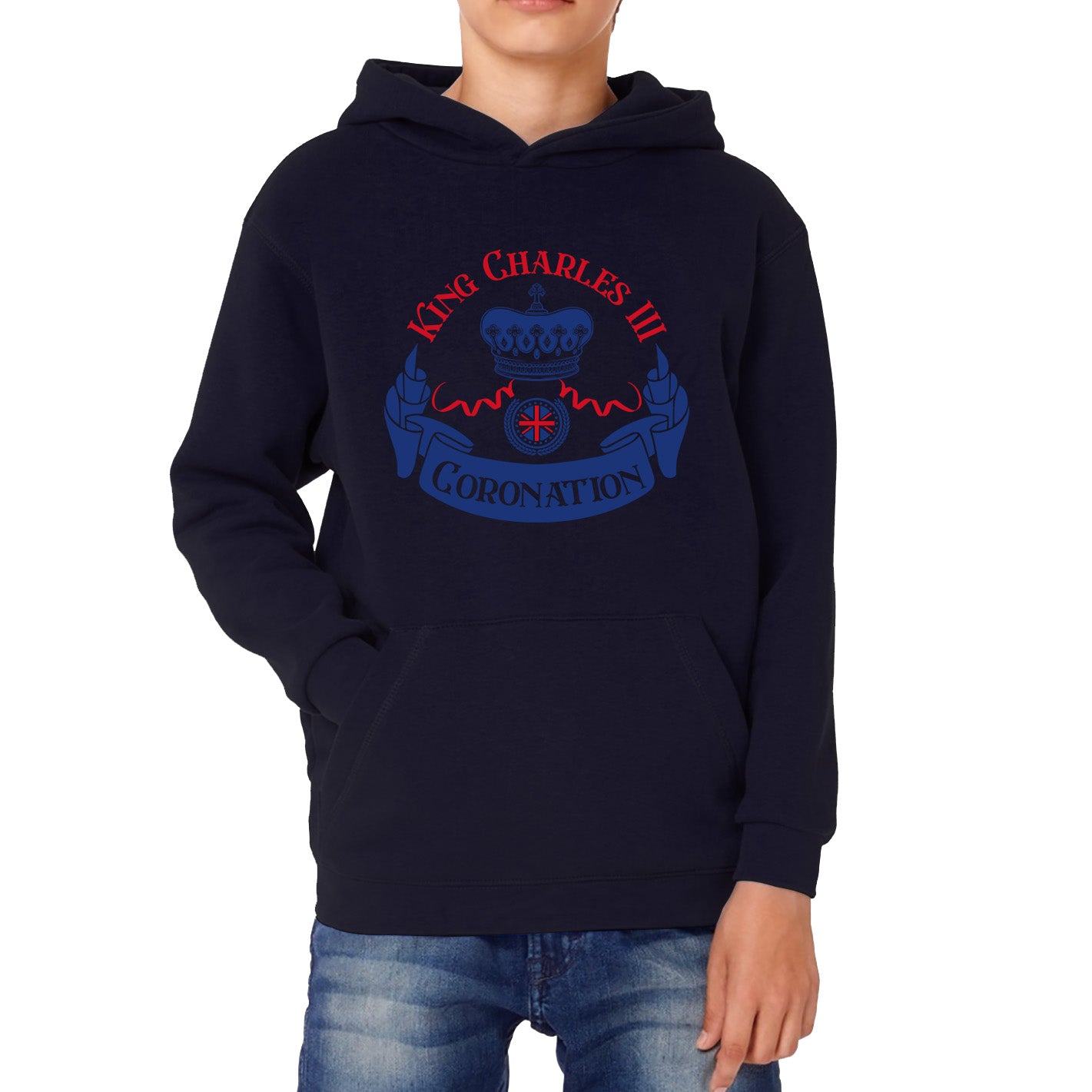 King Charles III Coronation Royal Crown CR III God Save The King Union Jack His Majesty Kids Hoodie