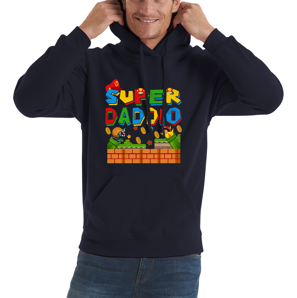 Super Daddio Daddy Gamer Dad Super Dad Super Mario Spoof Father's Day Game Series Mario Bros Unisex Hoodie