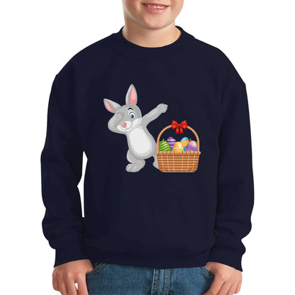 Dabbing Bunny With Eggs Basket Happy Easter Day Cute Rabbit Bunny Easter Day Kids Jumper