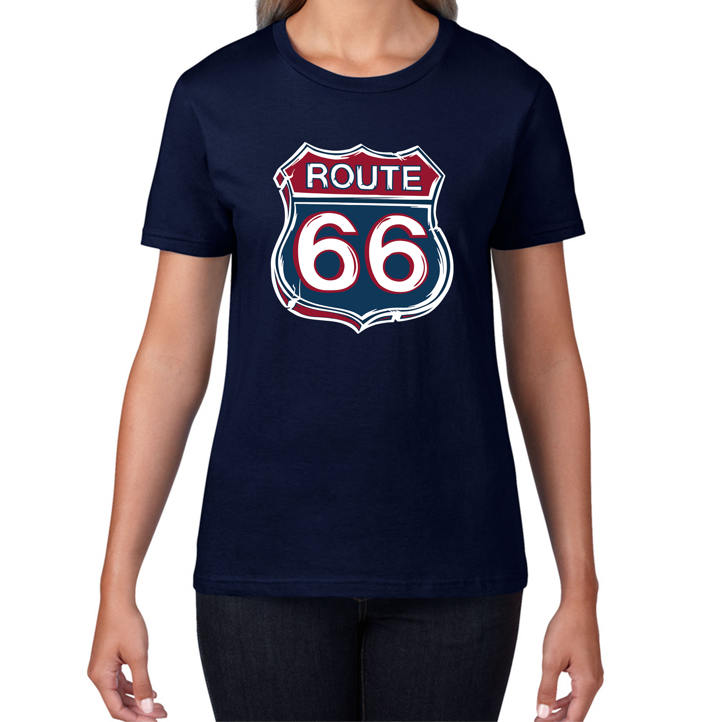 Route 66 Baseball Highway 66 US Biking Riding Highway Main Street of America Womens Tee Top