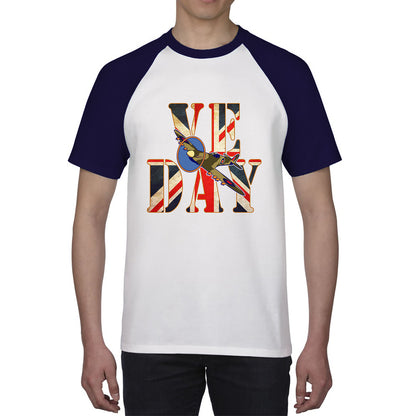 VE Day Victory In Europe Day Remembrance Day British Flag Veterans UK Victory Day 78th Anniversary World War II British Fighter Airplane Baseball T Shirt