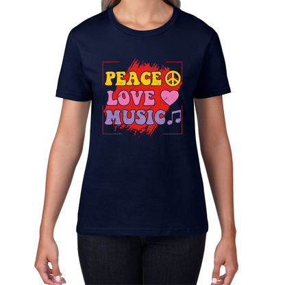 Peace Love Music Funny Music Lover Inspirational Motivational Music Festival Musician Womens Tee Top