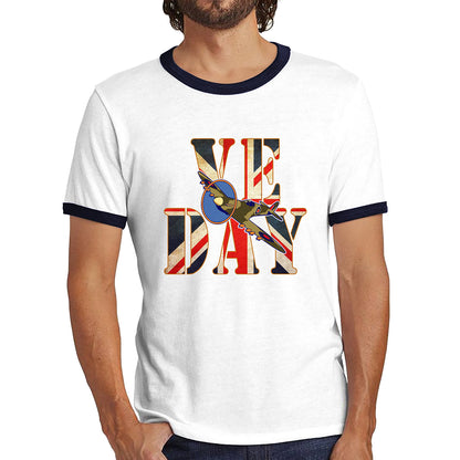 VE Day Victory In Europe Day Remembrance Day British Flag Veterans UK Victory Day 78th Anniversary World War II British Fighter Airplane Ringer T Shirt