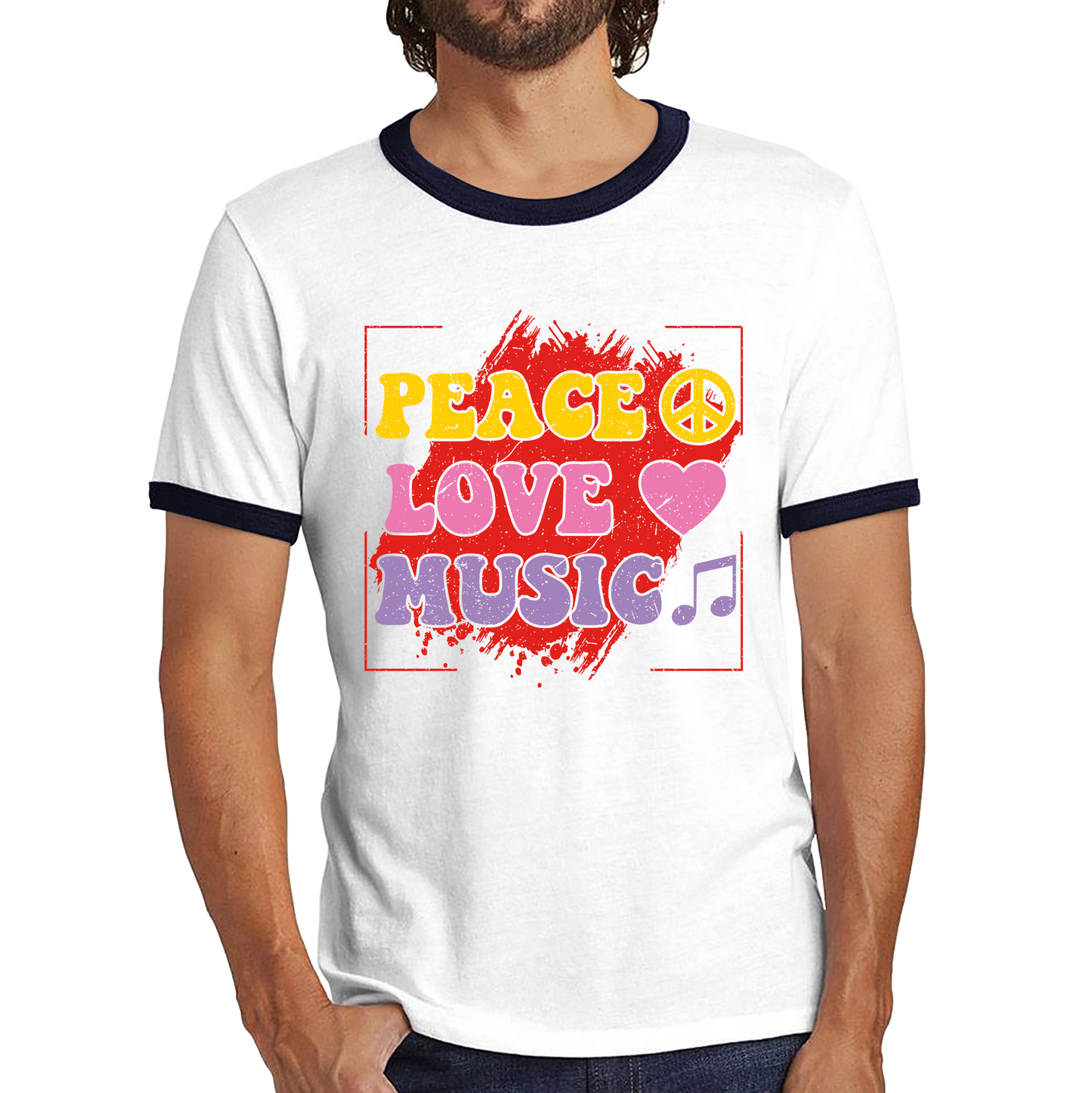 Peace Love Music Funny Music Lover Inspirational Motivational Music Festival Musician Ringer T Shirt