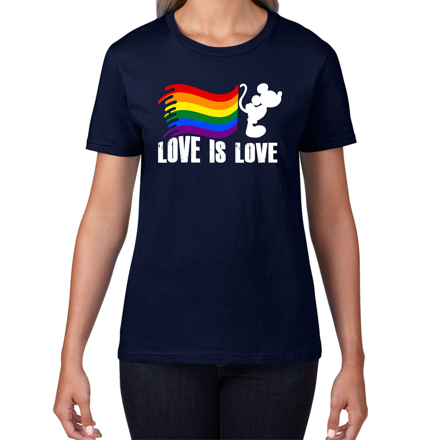 Love Is Love Disney Mickey Mouse Pride Flag Disneyland LGBT Flag Cartoon Pride Womens Tee Top